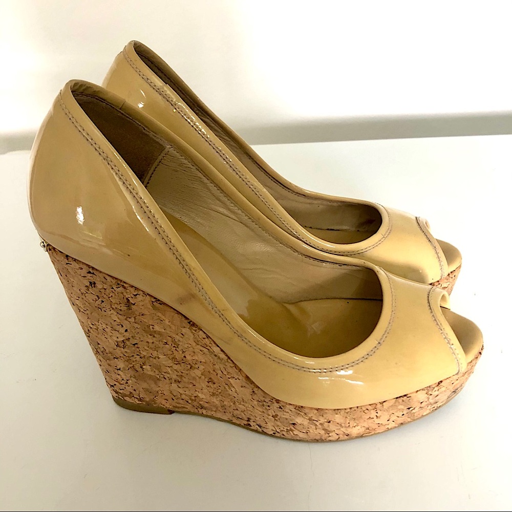 Jimmy Choo Papina Patent Cork Wedge Natural 5.5